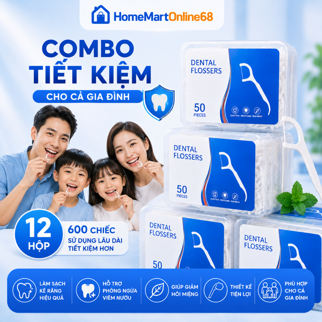 Combo 12 Hộp 600 Chiếc Tăm Chỉ Nha Khoa 2 Đầu Sợi Chỉ Mảnh, Tăm Chỉ Nha Khoa Vệ Sinh Kẽ Răng Chân Nướu