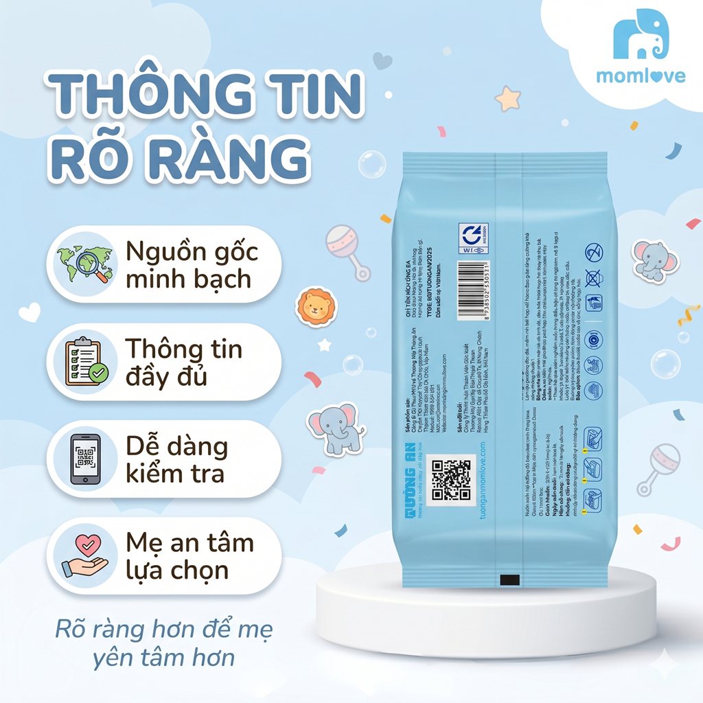 Khăn Ướt MOMLOVE Không Mùi Mềm Mịn Sạch Khuẩn Cho Em Bé x100 Miếng