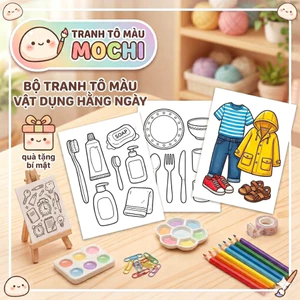 Bộ 50 tranh tô màu vật dụng Mochi tranh tô màu cho bé nhiều chủ đề đồ chơi giấy thủ công bé (T05)