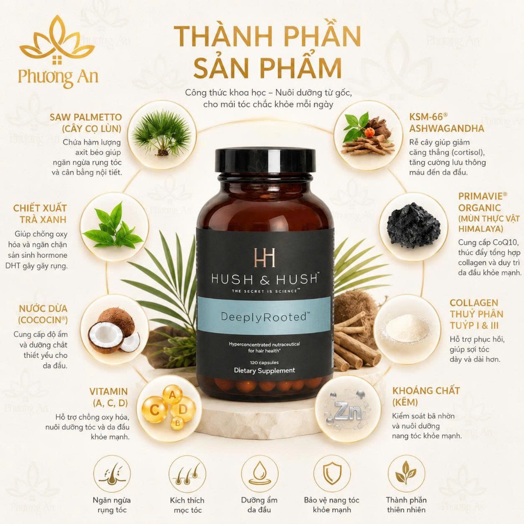 Viên uống mọc tóc Hush & Hush Deeply Rooted 120 viên