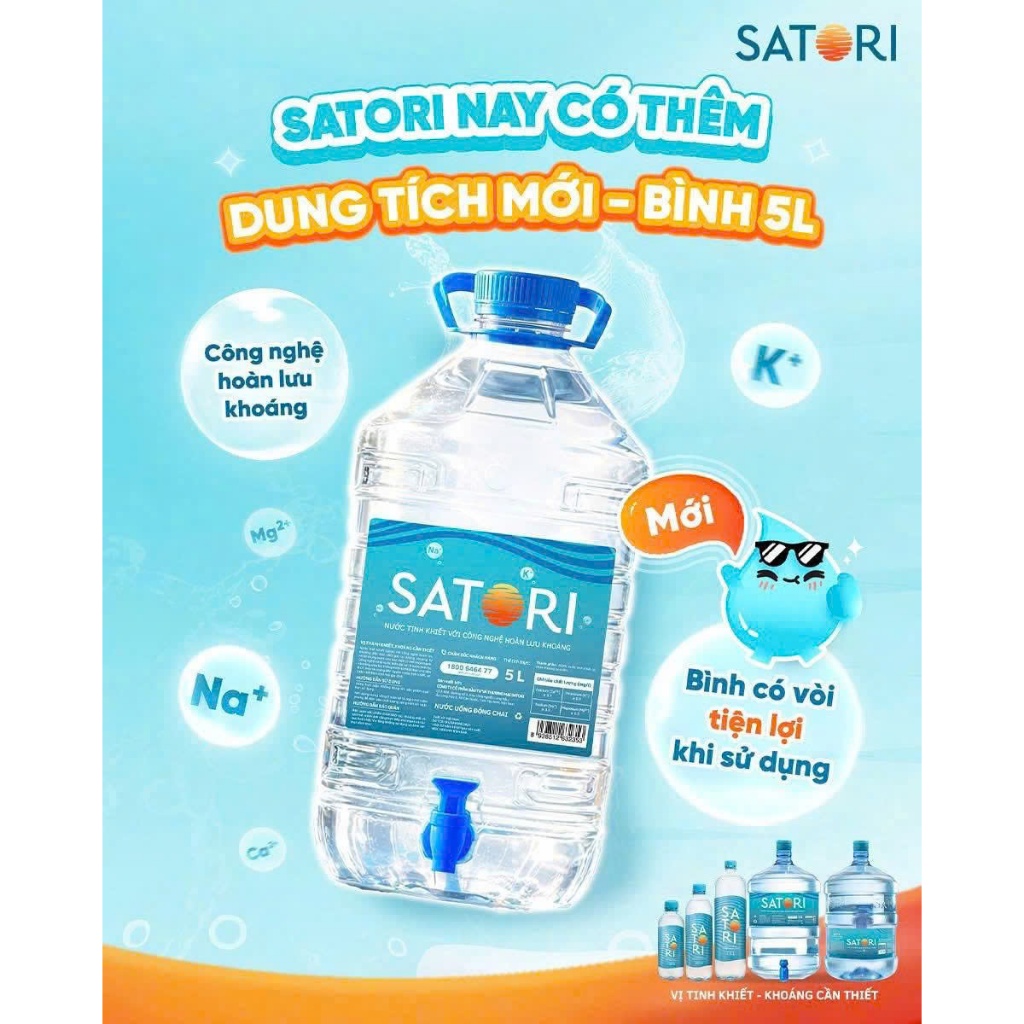 Nước Tinh Khiết Satori 5L (Có Vòi) - Công Nghệ Hoàn Lưu Khoáng Nhật Bản, Đậm Vị Thiên Nhiên