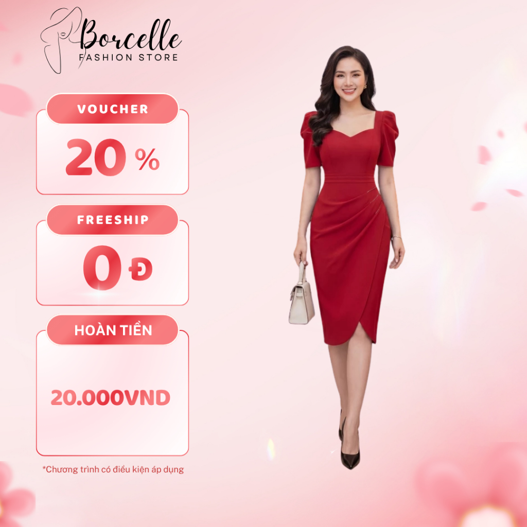 Váy Dự Tiệc Mẫu Trung Niên Bigsize - Đầm Trung Niên Đi Ăn Cưới Dự Tiệc Sang Trọng Cổ Vuông Tay Phồng Dáng Ôm TK3