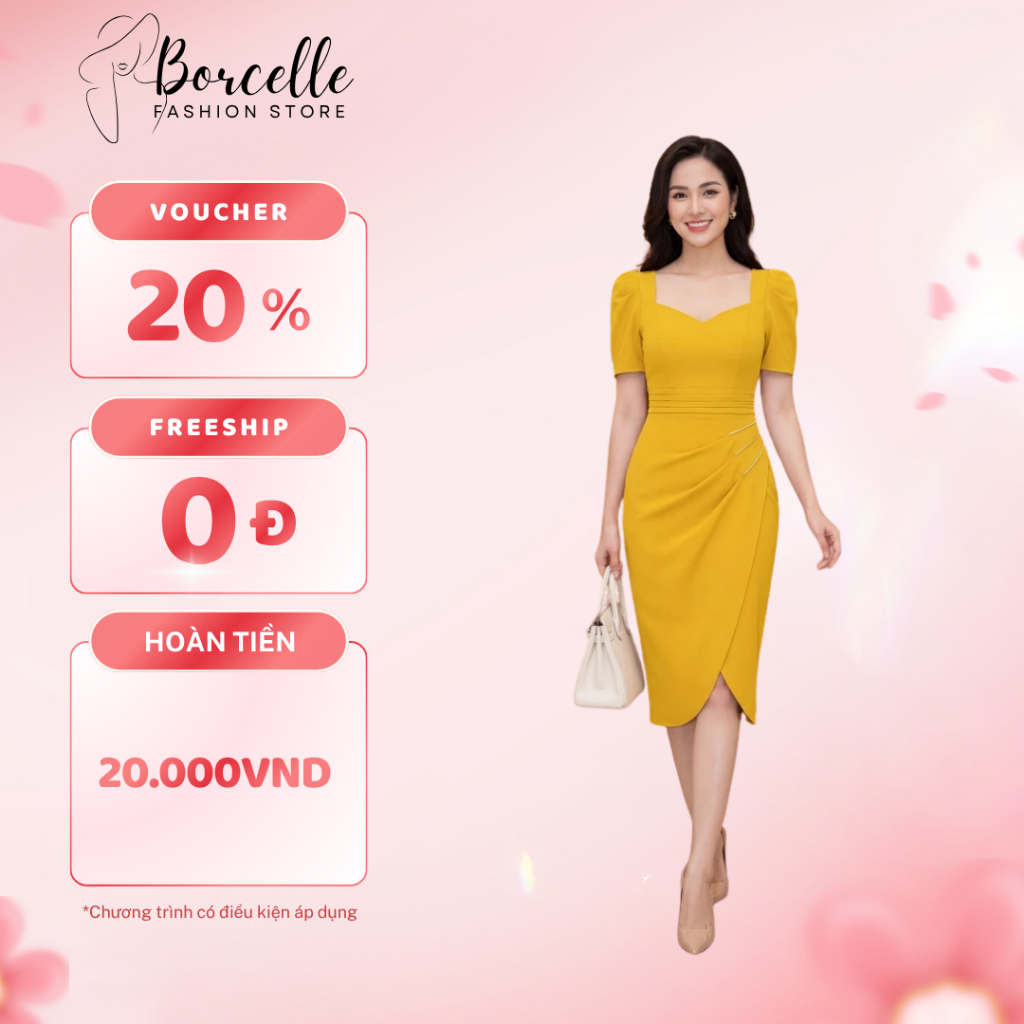 Váy Dự Tiệc Mẫu Trung Niên Bigsize - Đầm Trung Niên Đi Ăn Cưới Dự Tiệc Sang Trọng Cổ Vuông Tay Phồng Dáng Ôm TK3