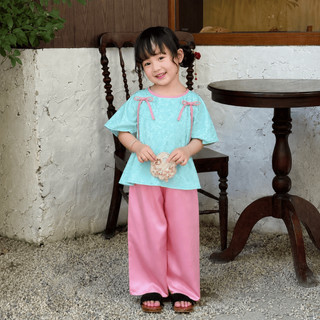 Bà ba cho bé gái mặc TẾT chất lụa gấm, Bộ quần áo bà ba bé gái dễ thương diện Trung Thu, Đồ lam đi chùa BB03 -BIATONKIDS