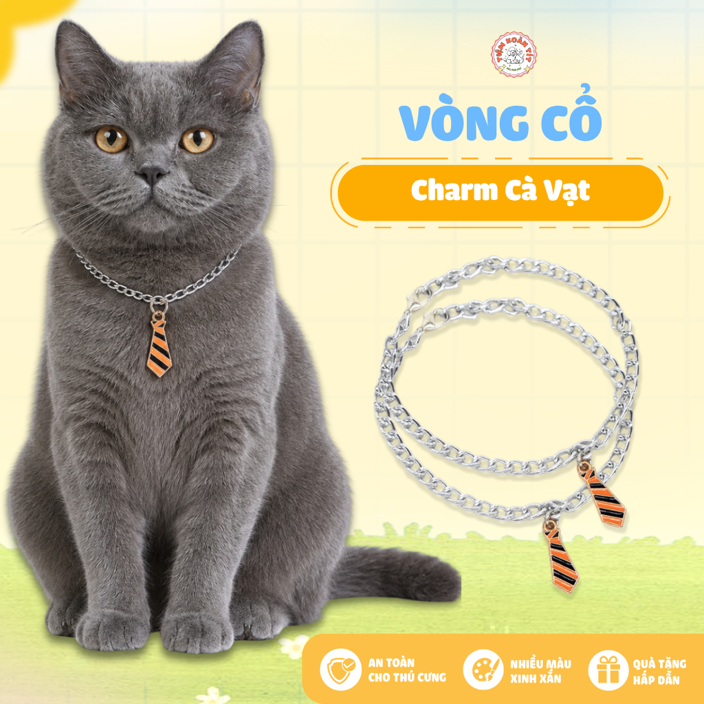 Dây Chuyền Cho Chó Mèo Charm Cà Vạt - Vòng Cổ Thú Cưng Thép Titan Cao Cấp Không Gỉ Cream Forest