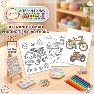 Bộ 50 tranh tô màu phương tiện Mochi tranh tô màu cho bé nhiều hình đồ chơi giấy thủ công bé (T06)