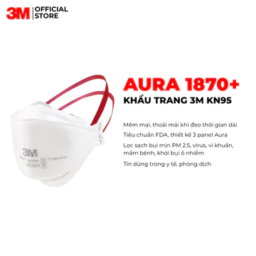 Khẩu Trang Y Tế 3M Aura 1870+ Chuẩn N95 Kháng Khuẩn Chống Bụi Mịn Mịn Siêu Ôm Khít - Hàng Chính Hãng
