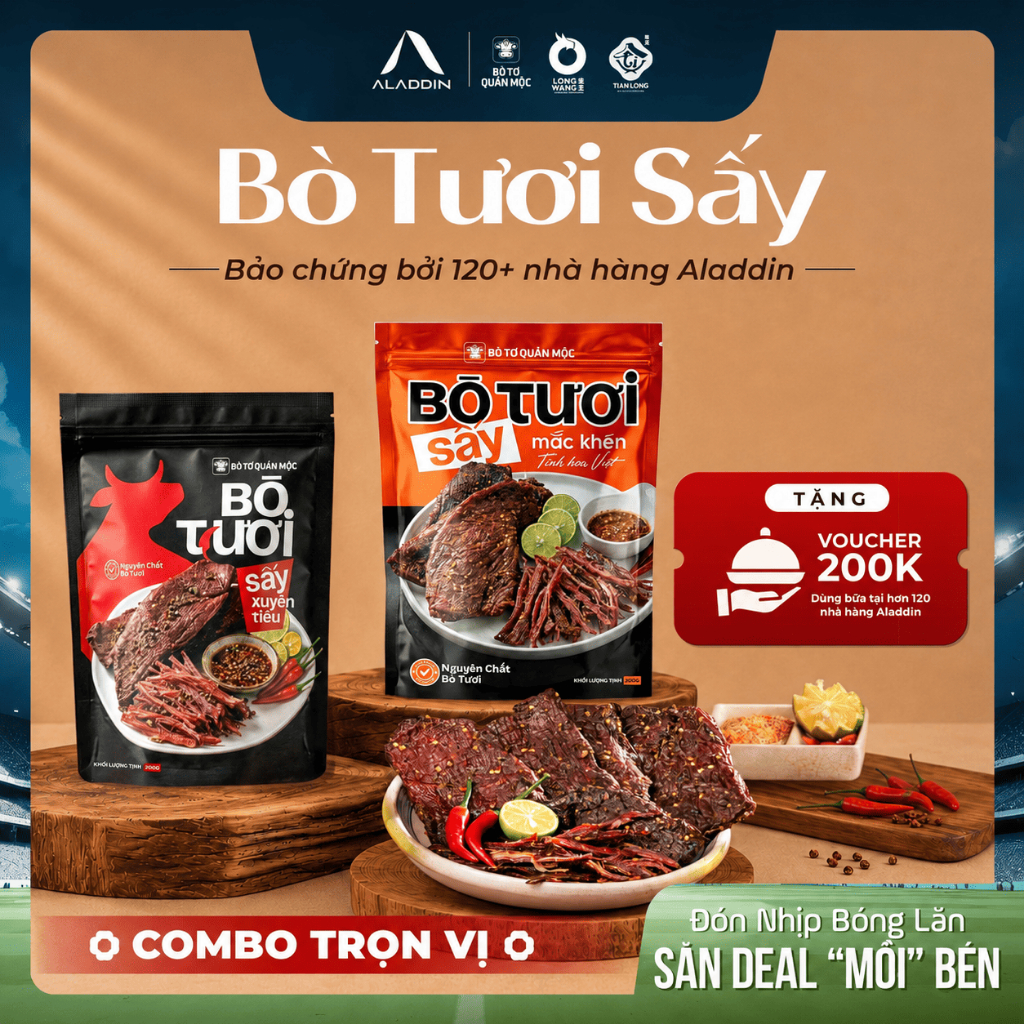 [Combo Trọn Vị] Bò Tươi Sấy Aladdin 400g - Xuyên Tiêu & Mắc Khén, Ăn Vặt Hay Làm Quà Đều Sang