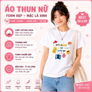 Áo thun baby tee nữ form vừa KONOVA chất liệu cotton 100% basic in chữ WELL COME