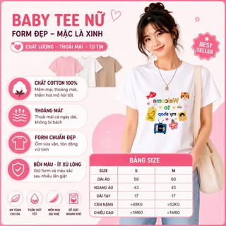 Áo thun baby tee nữ form vừa KONOVA chất liệu cotton 100% basic in chữ WELL COME
