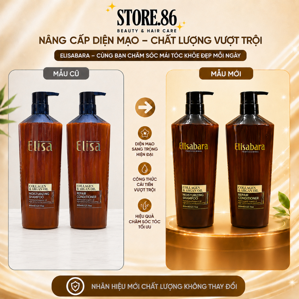 Dầu Gội Xả ELISABARA (ELISA) 500ml - 800ml | Tóc Mềm Mượt, Bóng Khỏe, Hương Thơm Dễ Chịu Chuẩn Salon