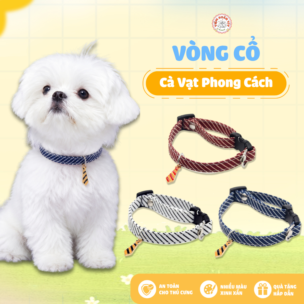 Vòng Cổ Cho Chó Mèo Charm Cà Vạt Phong Cách - Vòng Cổ Thú Cưng Khóa Bấm An Toàn, Cao Cấp Cream Forest
