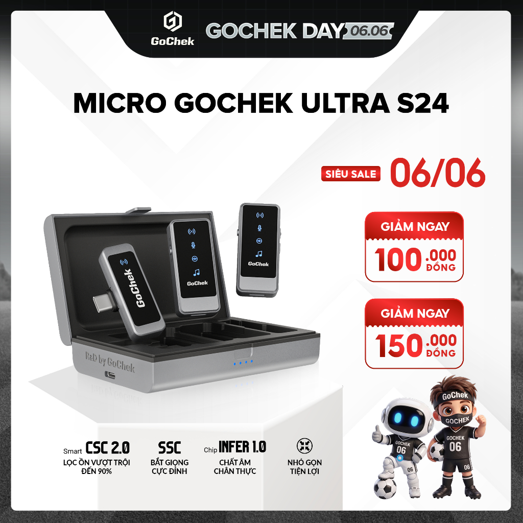 Micro Thu Âm Không Dây GoChek ULTRA S24 – 2 Chân Cắm, Hỗ Trợ Live/Quay Video/Ghi Âm