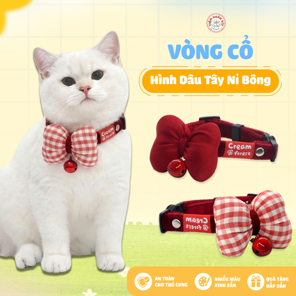 Vòng Cổ Cho Chó Mèo Nơ Công Chúa Siêu Dễ Thương - Vòng Cổ Thú Cưng Khóa Bấm An Toàn, Cao Cấp Cream Forest