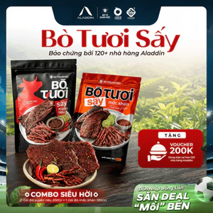 Bò Tươi Sấy Aladdin - Vị Xuyên Tiêu 200g & Mắc Khén 100g Chuẩn Vị Nhà Hàng
