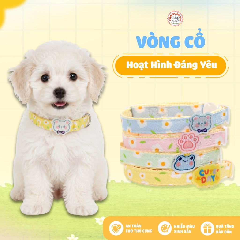 Vòng Cổ Cho Chó Mèo Hình Thú Hoạt Hình Đáng Yêu - Vòng Cổ Thú Cưng Khóa Bấm An Toàn, Cao Cấp Cream Forest