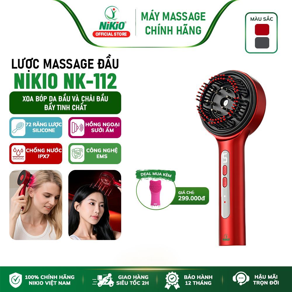 Lược Điện Massage Da Đầu Nikio NK-112 - Ánh Sáng Hồng Ngoại, Thư Giãn Hiệu Quả, Ngăn Rụng Tóc
