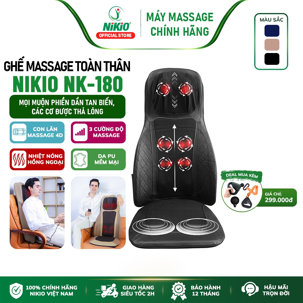 Đệm ghế massage toàn thân, massage lưng, cổ, mông xoa bóp day ấn rung, nhiệt hồng ngoại Nikio NK-180