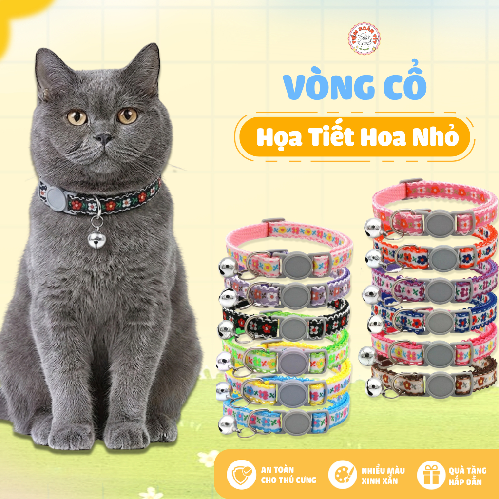 Vòng Cổ Cho Chó Mèo Họa Tiết Hoa Nhí Dễ Thương - Vòng Cổ Thú Cưng Khóa Bấm An Toàn, Có Chuông