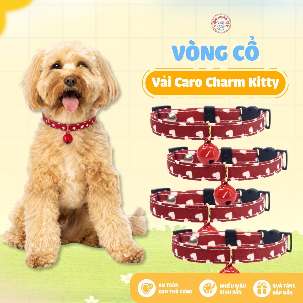 Vòng Cổ Cho Chó Mèo Hoạ Tiết Nơ & Trái Tim Sang Trọng - Vòng Cổ Thú Cưng Khóa Bấm An Toàn, Cao Cấp Cream Forest