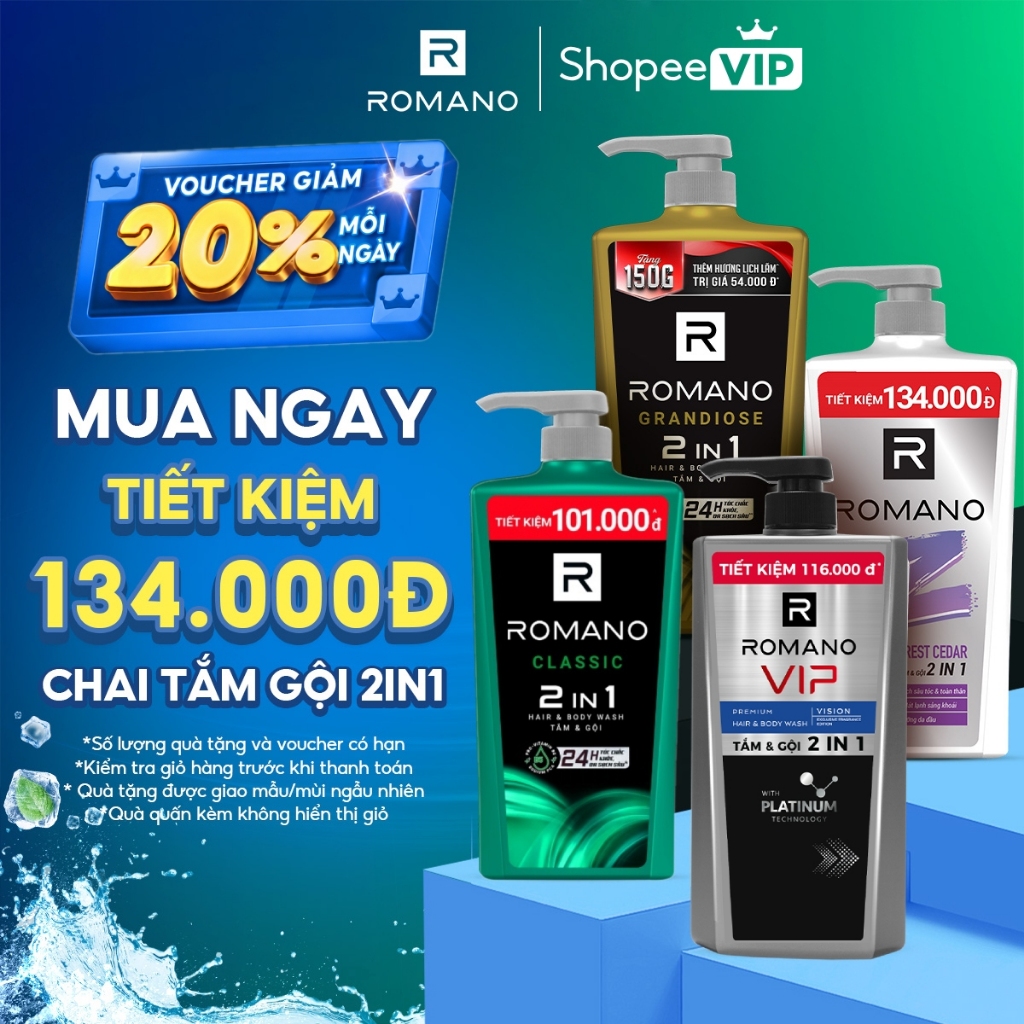 [SVIP] Tắm gội cho nam Romano 2in1 hương Nước hoa / Gen Z 610g / 900g chai