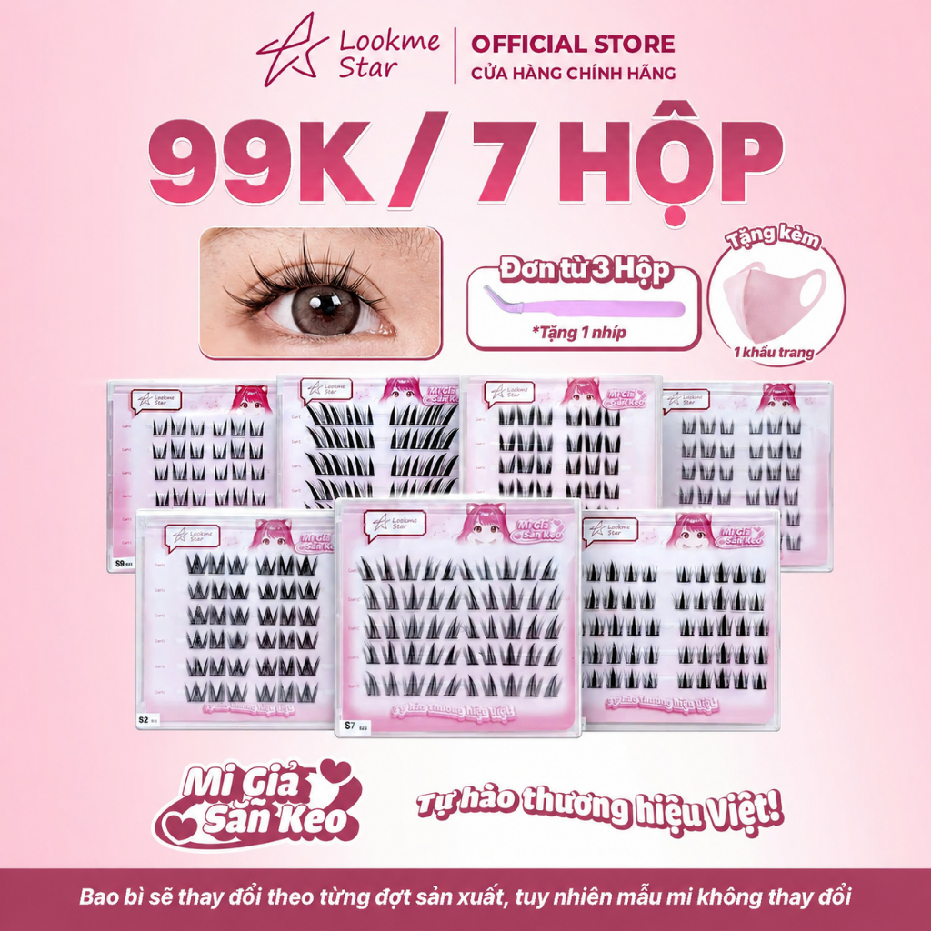[Tặng KT] Lookme Star - Lông Mi Giả Sẵn Keo ( Tặng 1 nhíp / đơn hàng từ 3 hộp mi )