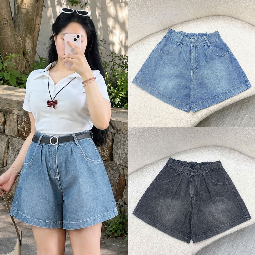 Quần Jean Ngố Bigsize Nữ Lưng Chun Dáng A Rộng Rãi Thoải Mái, Quần Đùi Nữ Ngoại Cỡ 50-95kg-Q555