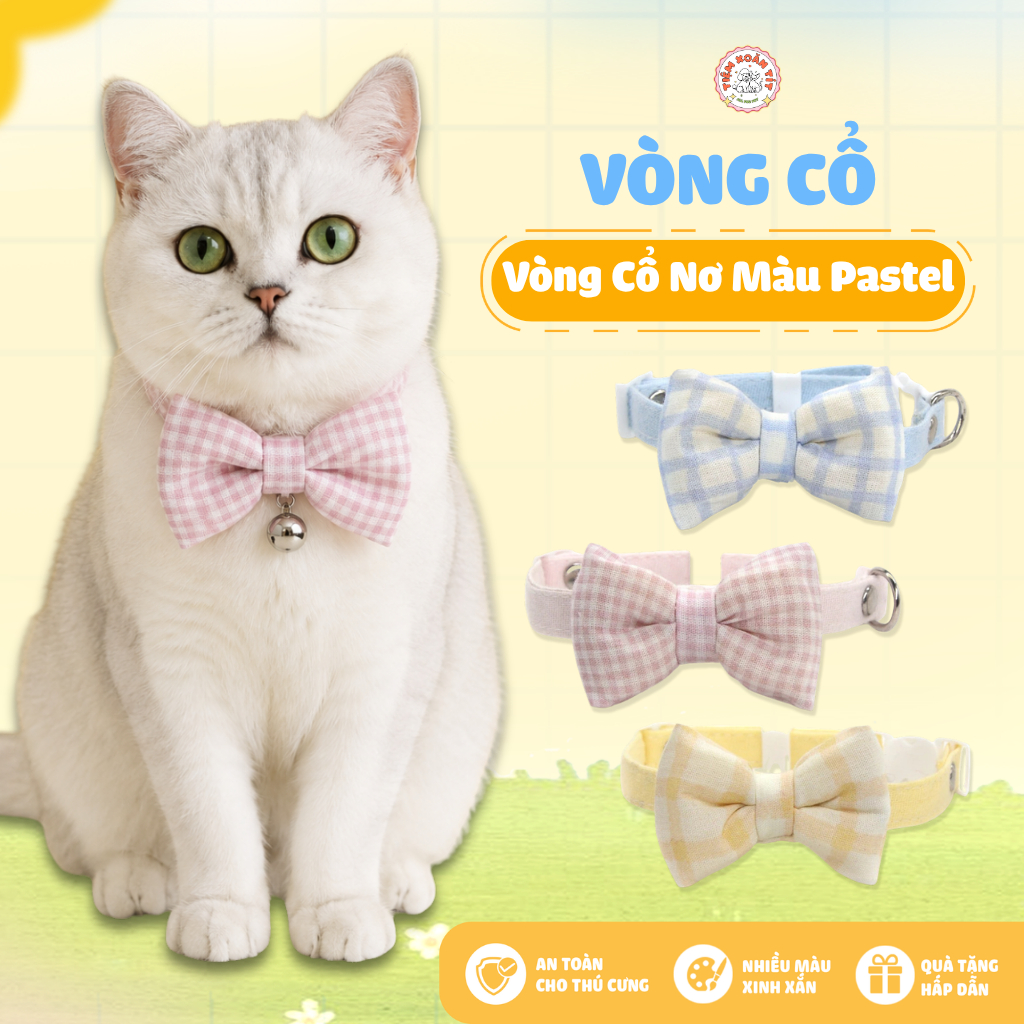 Vòng Cổ Nơ Màu Pastel Cho Chó Mèo - Vòng Cổ Thú Cưng Khóa Bấm An Toàn, Cao Cấp Cream Forest