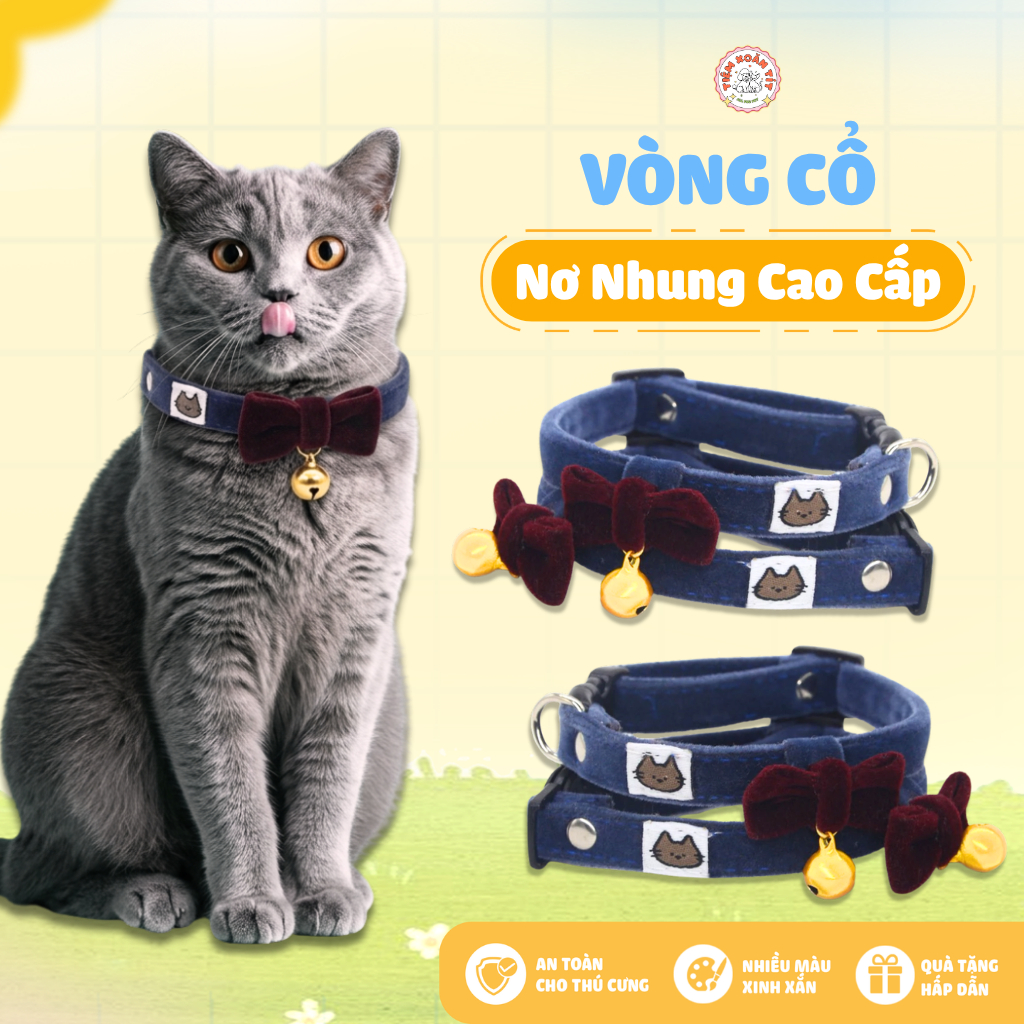 Vòng Cổ Nơ Nhung - Vòng Cổ Thú Cưng Khóa Bấm An Toàn, Cao Cấp Cream Forest