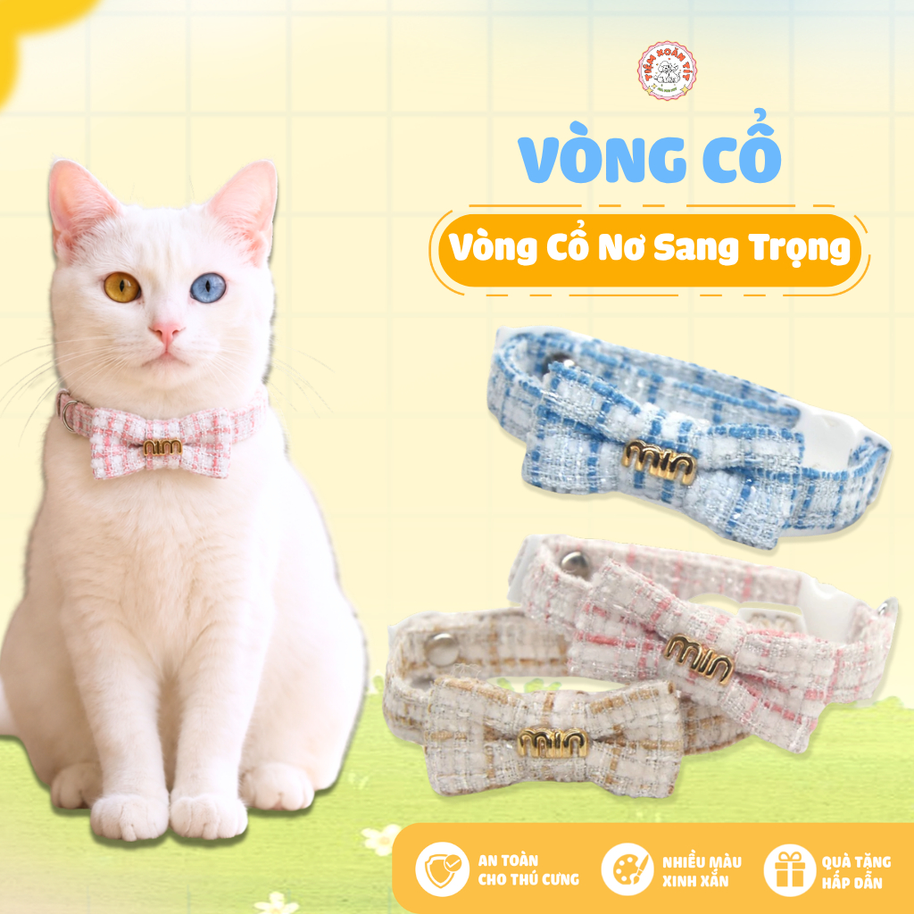 Vòng Cổ Nơ Sang Trọng Kiểu Công Chúa Cho Mèo Cưng - Vòng Cổ Thú Cưng Khóa Bấm An Toàn, Cao Cấp Cream Forest