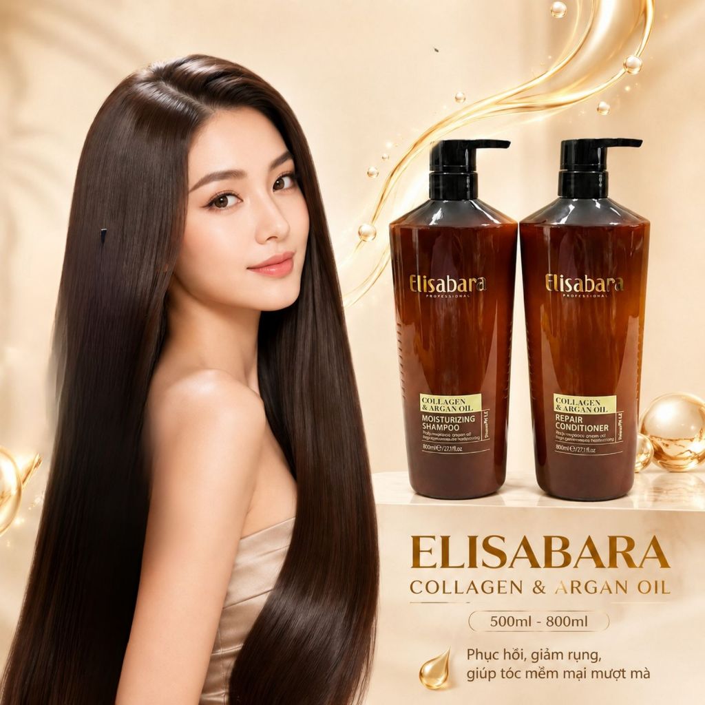 Dầu Gội Xả ELISABARA (ELISA) 500ml - 800ml | Tóc Mềm Mượt, Bóng Khỏe, Hương Thơm Dễ Chịu Chuẩn Salon