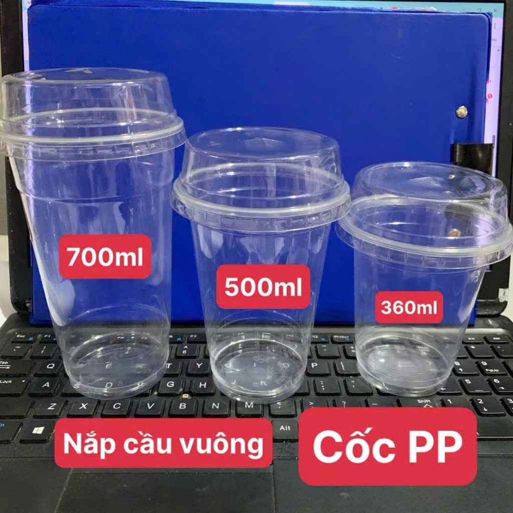 Set 50 Ly Nhựa PP Đế Bằng Cao Cấp, Dung Tích 360ml, 500ml, 700ml Đủ Kích Thước