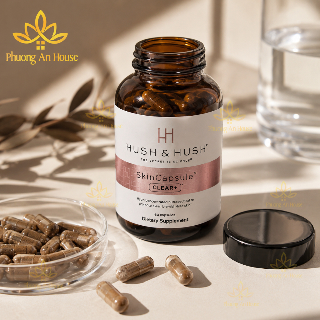Viên uống giảm mụn Hush & Hush Skin Capsule Clear+ Mờ thâm mụn, ngừa mụn Hộp 60 viên - PhuongAnHouse