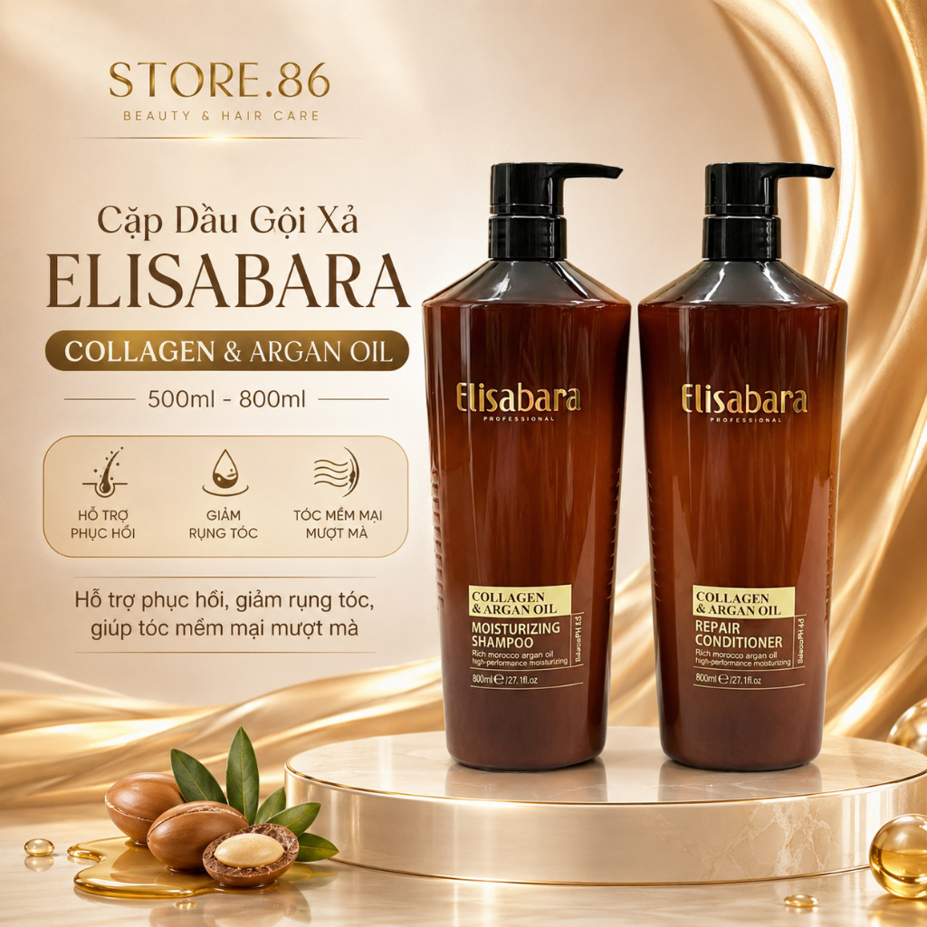 Dầu Gội Xả ELISABARA (ELISA) 500ml - 800ml | Tóc Mềm Mượt, Bóng Khỏe, Hương Thơm Dễ Chịu Chuẩn Salon