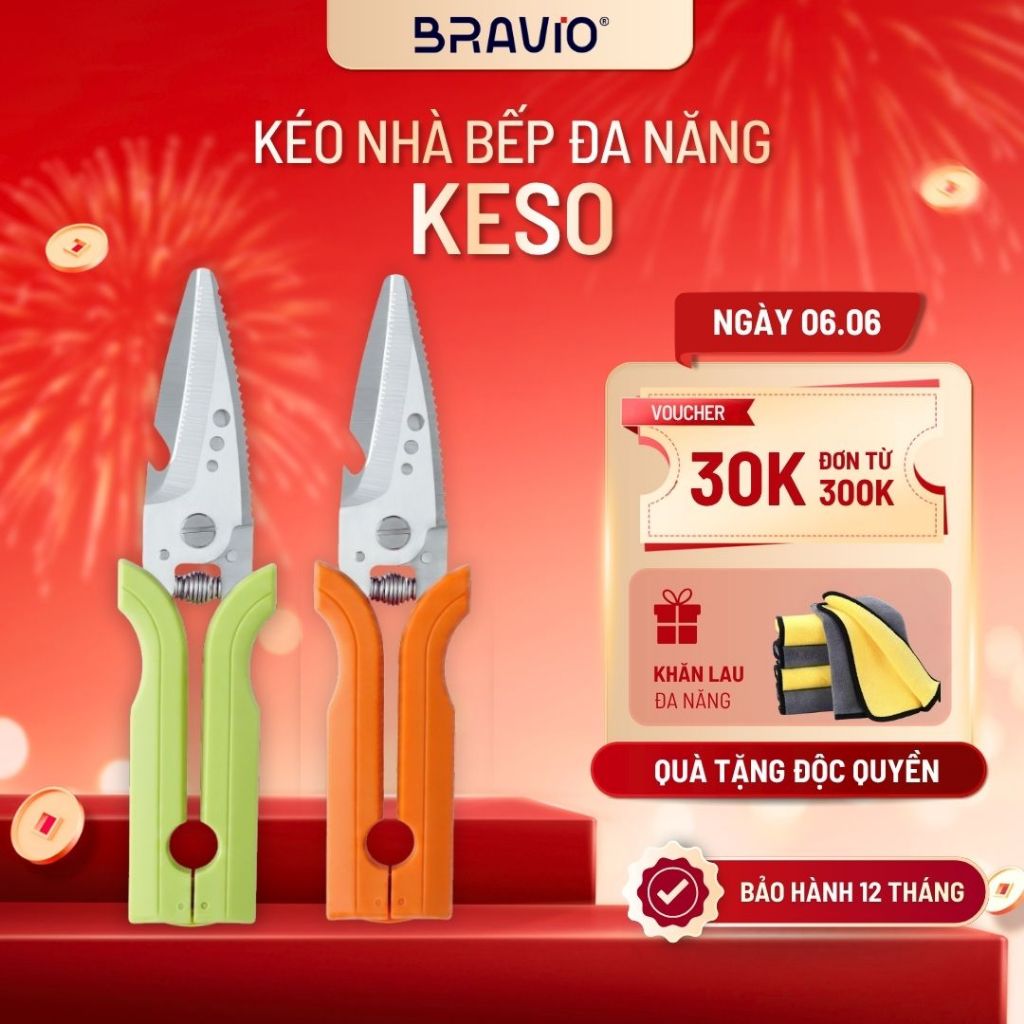 Kéo nhà bếp đa năng Bravio Keso thép không gỉ cao cấp kéo cắt gà xương cá