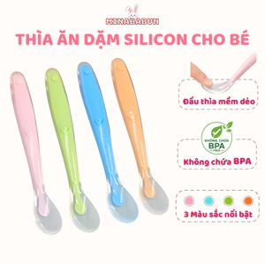 Thìa ăn dặm silicon, Thìa trong suốt sâu lòng siêu mềm cho bé từ 5m+ nhiều màu sắc