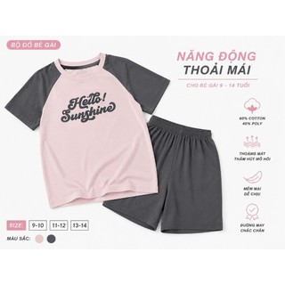 Bộ đồ bé gái WooKids ESH26S007R | Hello Sunshine | 9-14 tuổi | 60% Cotton 40% Poly | Mềm mại thoáng mát | Mặc nhà đi chơ