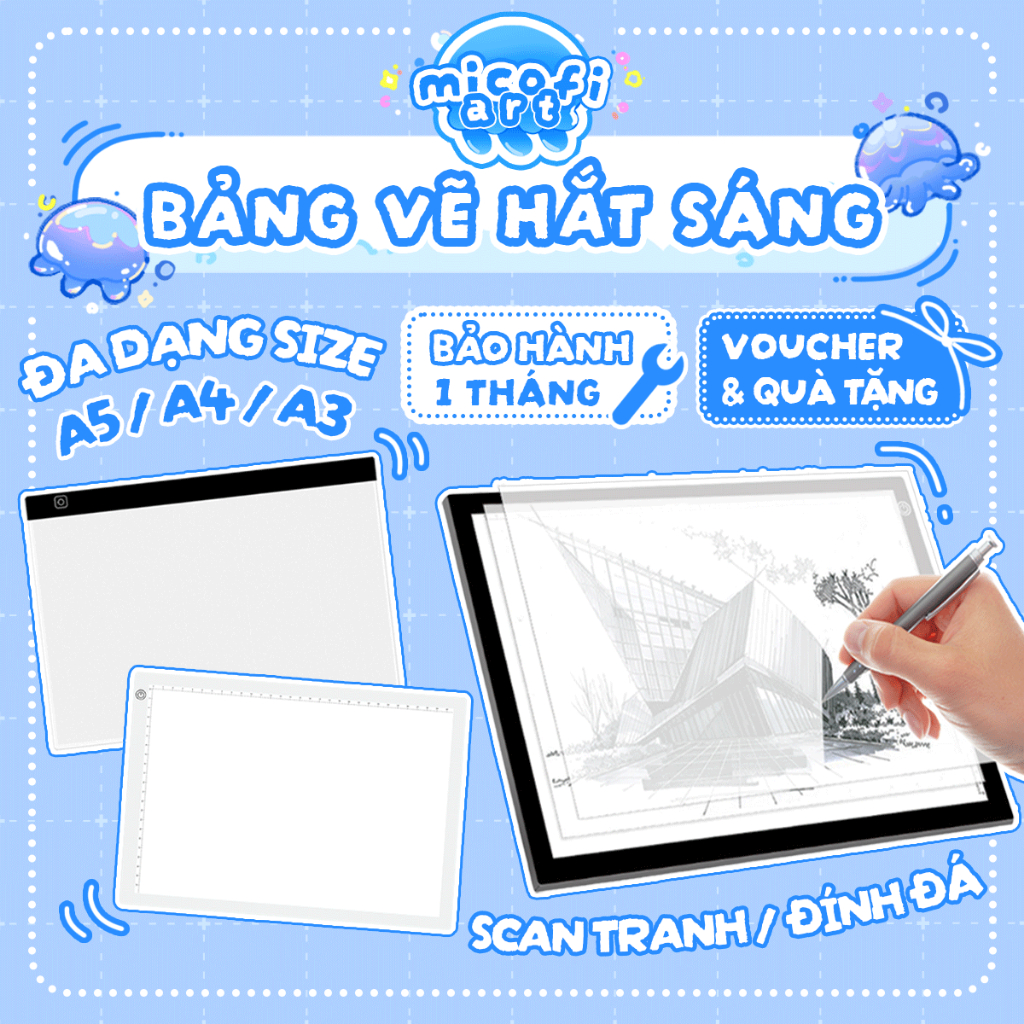 Bảng Vẽ Hắt Sáng Micofi Hoạ Cụ A4, Bảng èn Vẽ Tranh Kĩ Thuật Phát Sáng LED A5, èn Chiếu Tập Vẽ Scan Tranh ính á