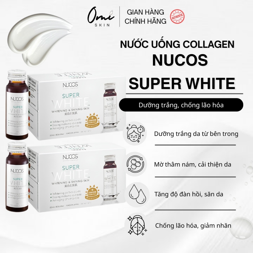 Combo 2 Hộp Nucos Super White - Nước Uống Collagen Dưỡng Da Trắng Sáng (50mlx10 chai)
