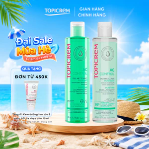 Combo Nước Tẩy trang và Sửa Rửa mặt Topicrem Cleansing Gel 200ml dành cho da dầu mụn - Skin Studio