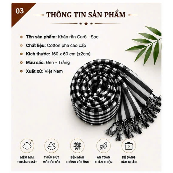 Khăn Cotton Pha Màu Trắng Đen Truyền Thống, Vừa Hiện Đại Vừa Cổ Điển