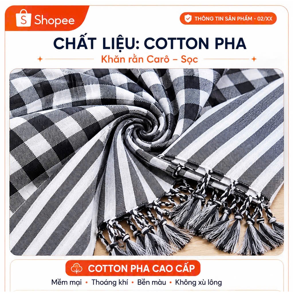 Khăn Cotton Pha Màu Trắng Đen Truyền Thống, Vừa Hiện Đại Vừa Cổ Điển