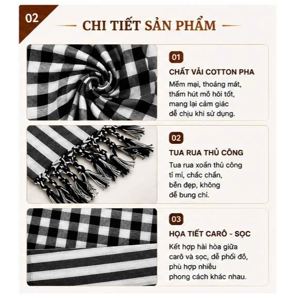 Khăn Cotton Pha Màu Trắng Đen Truyền Thống, Vừa Hiện Đại Vừa Cổ Điển