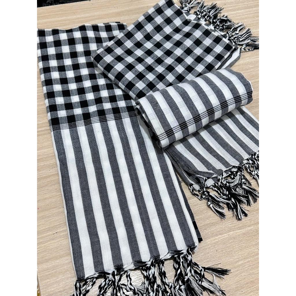 Khăn Cotton Pha Màu Trắng Đen Truyền Thống, Vừa Hiện Đại Vừa Cổ Điển