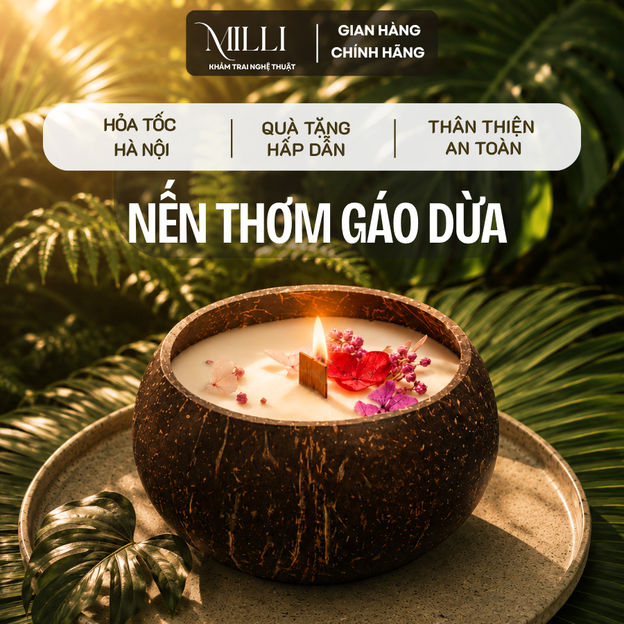 [HỎA TỐC] Nến thơm gáo dừa Milli thân thiện thiên nhiên, quà tặng sinh nhật, độc đáo
