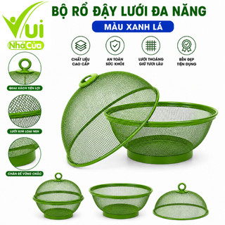 Bộ Rổ Đựng Hoa Quả 25cm Có Nắp Đạy Ngăn Côn Trùng GD26 - Rổ Đựng Trái Cây 2in1 Thép Sơn Tĩnh Điện