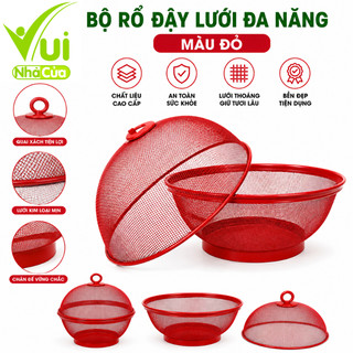 Bộ Rổ Đựng Hoa Quả 25cm Có Nắp Đạy Ngăn Côn Trùng GD26 - Rổ Đựng Trái Cây 2in1 Thép Sơn Tĩnh Điện