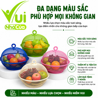 Bộ 2 Rổ Hoa Quả Kèm Lồng Bàn Ngăn Côn Trùng GD26 - Bộ Rổ Thép Có Nắp Đậy Rửa Rau Củ Quả 25cm