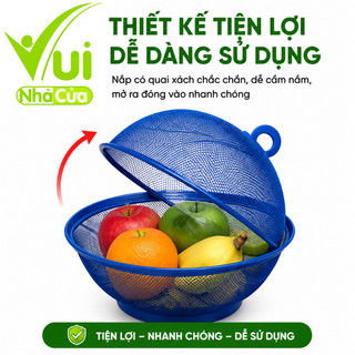 Bộ Rổ Đựng Hoa Quả 25cm Có Nắp Đạy Ngăn Côn Trùng GD26 - Rổ Đựng Trái Cây 2in1 Thép Sơn Tĩnh Điện