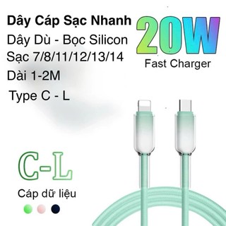 Cáp Sạc Nhanh IP 20W Dây Dù Bọc Silicon 1M 2M Cổng Sạc Typec - L, C-L, Tương Thích IP 7,8,11,12,13,14 Plus Pro Max